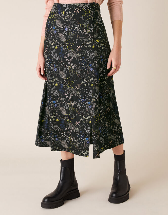 Printed Midi Skirt, Black (BLACK), large