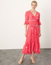 Aimee Embellished Wrap Dress in Recycled Polyester, Orange (PEACH), large