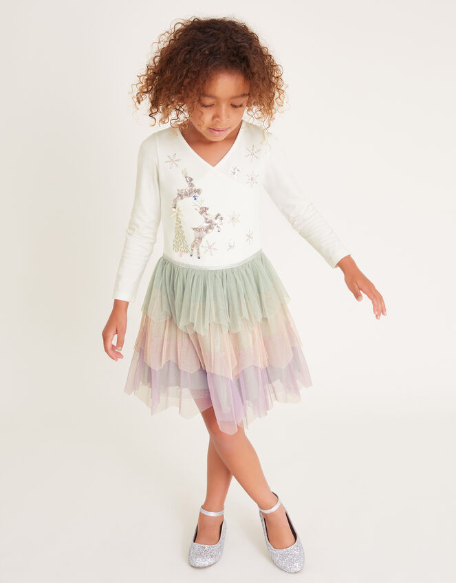 Christmas Scene Tulle Disco Dress, Ivory (IVORY), large