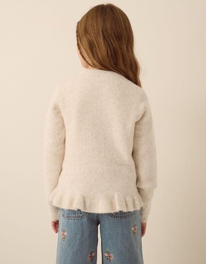 Pearl Bow Peplum Cardigan, Cream (CREAM), large