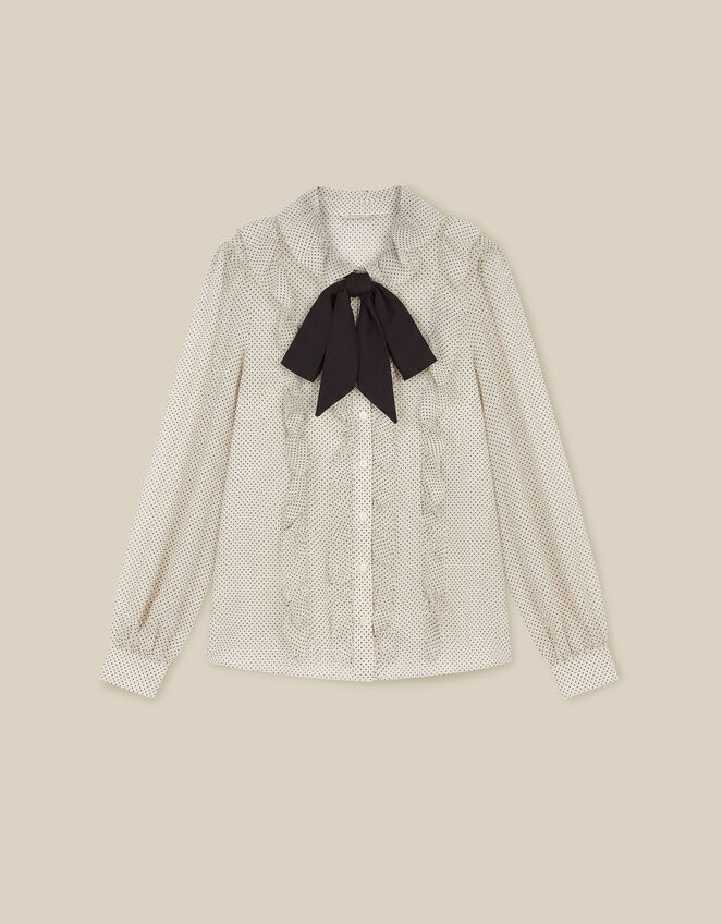 Erica Polka Dot Ruffle Blouse, White (WHITE), large