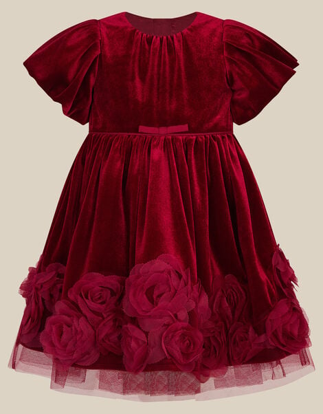 Baby Adelyn Rose Appliqu&eacute; Velvet Party Dress, Red (RED), large