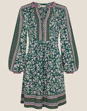 Floral Print Bead Jersey Short Dress, Green (GREEN), large
