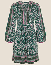 Floral Print Bead Jersey Short Dress, Green (GREEN), large