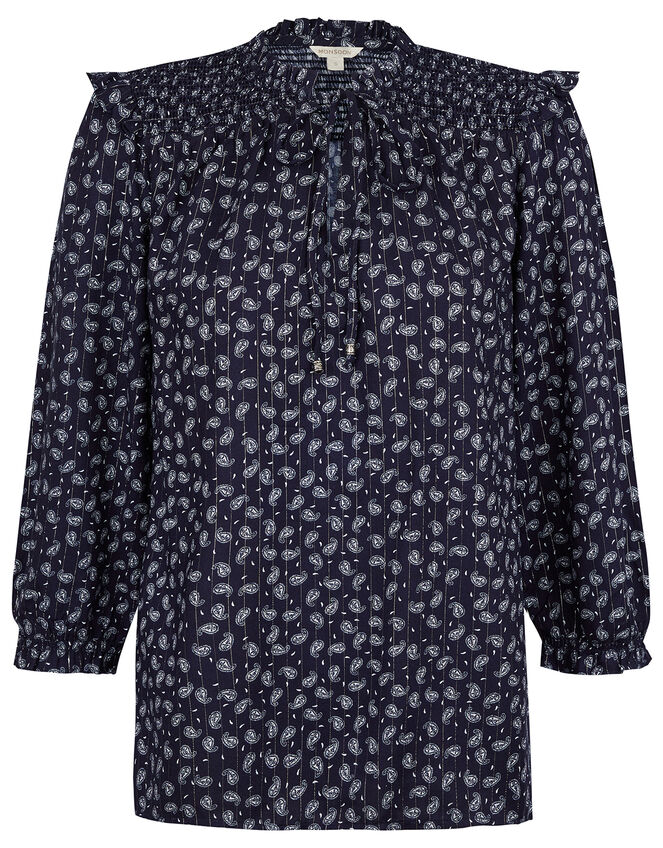 Paisley and Pinstripe Blouse in LENZING™ ECOVERO™, Blue (NAVY), large