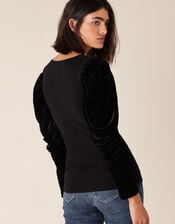 Velvet Sleeve Jumper, Black (BLACK), large