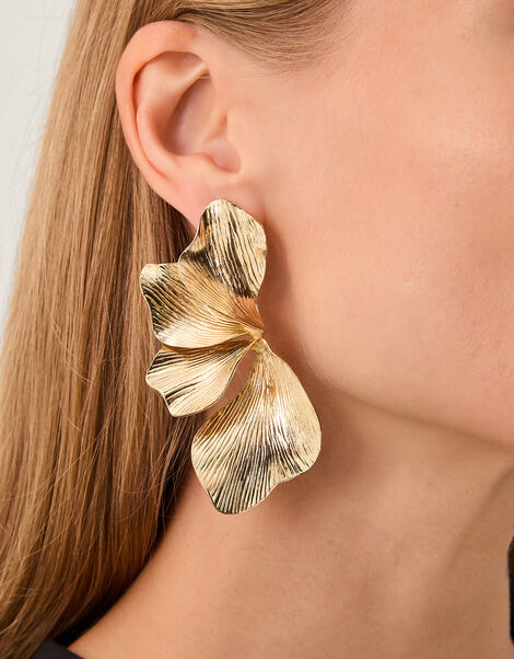 Textured Flower Drop Earrings, , large