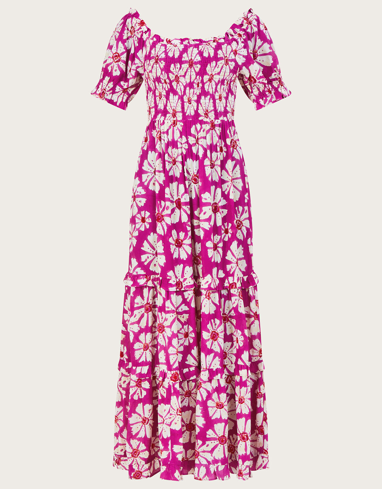 Murtle Woodblock Print Dress in Sustainable Viscose Pink