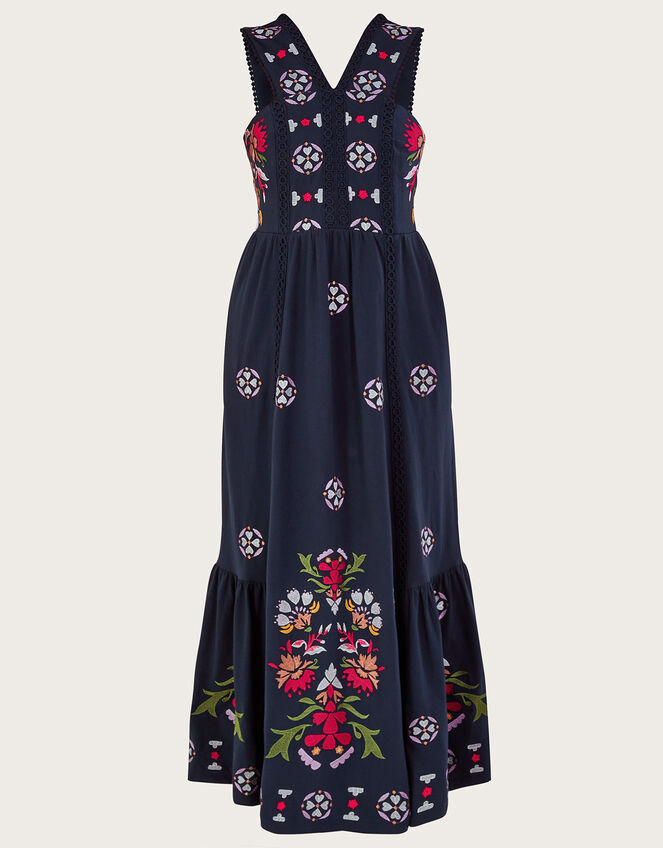 Embroidered Jersey Sundress, Blue (NAVY), large