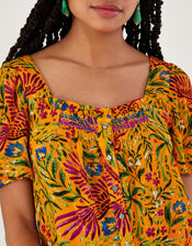 Short Sleeve Tropical Print Top, Yellow (YELLOW), large