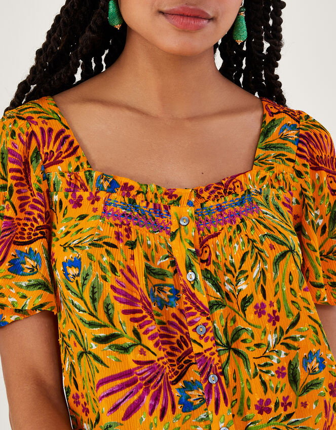 Short Sleeve Tropical Print Top, Yellow (YELLOW), large