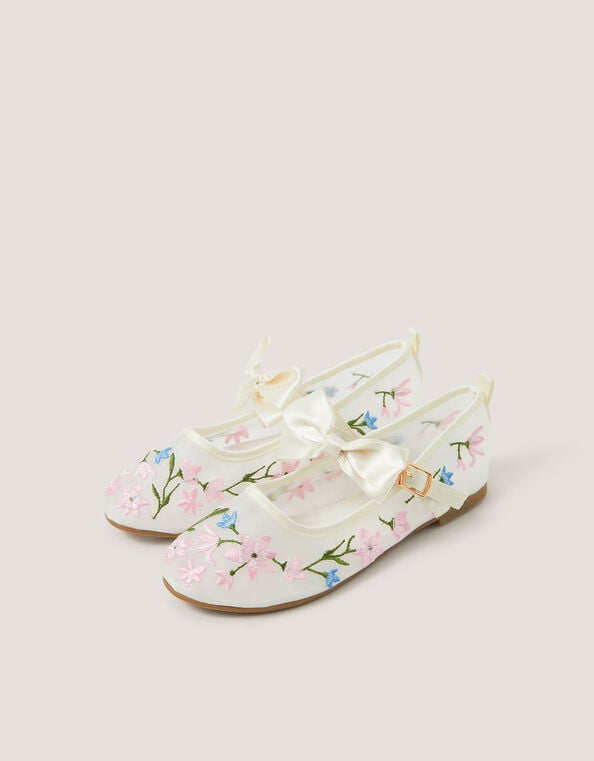 Floral Embroidered Mesh Ballet Flats, Multi (MULTI), large