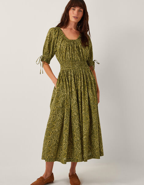 Delma Paisley Print Midi Dress, Green (GREEN), large