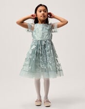 Montecarlo Floral Embroidered Party Dress, Green (SAGE), large