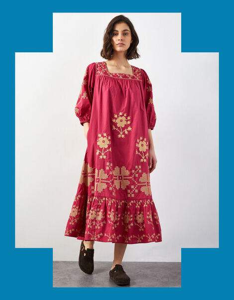 East Diya Embroidered Midi Dress, Pink (PINK), large