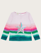 Ombre Sequin Star Long Sleeve T-Shirt, Ivory (IVORY), large
