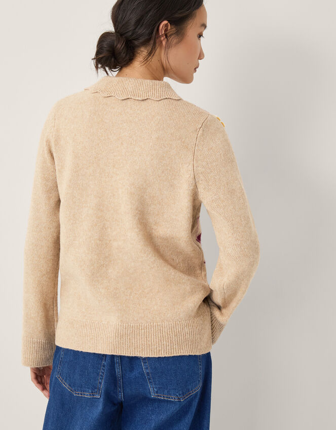 Ami Floral Argyle Collar Cardigan, Natural (NATURAL), large