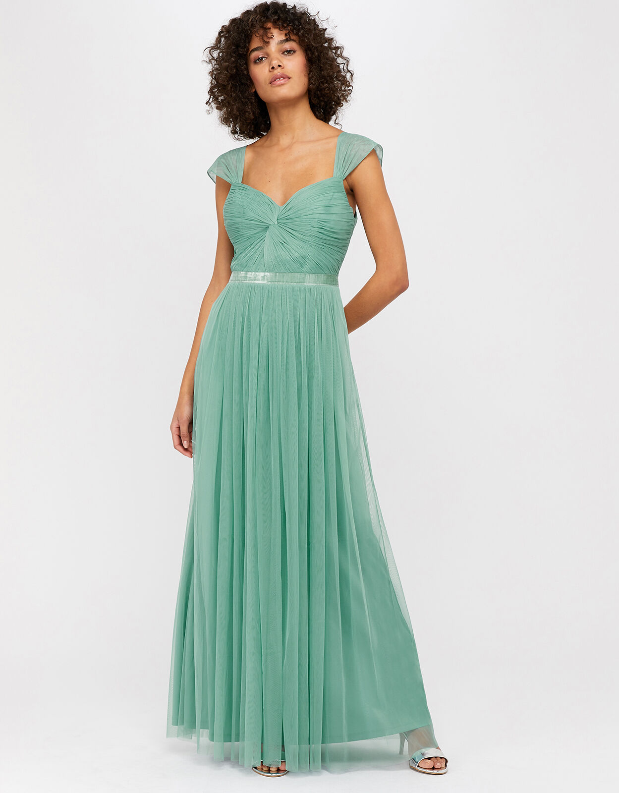 Jennifer Ruched Mesh Maxi Dress Green Evening Dresses Monsoon