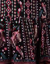 Horse Print Long Sleeve Dress, Black (BLACK), large