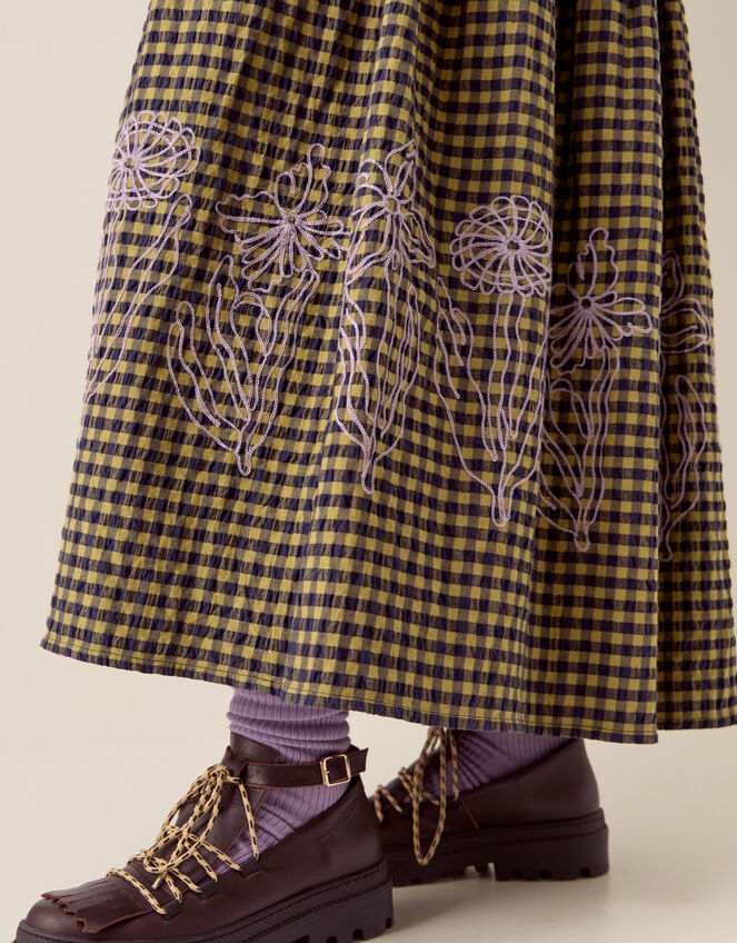 East Dilly Embroidered Gingham Print Midi Skirt, Multi (MULTI), large