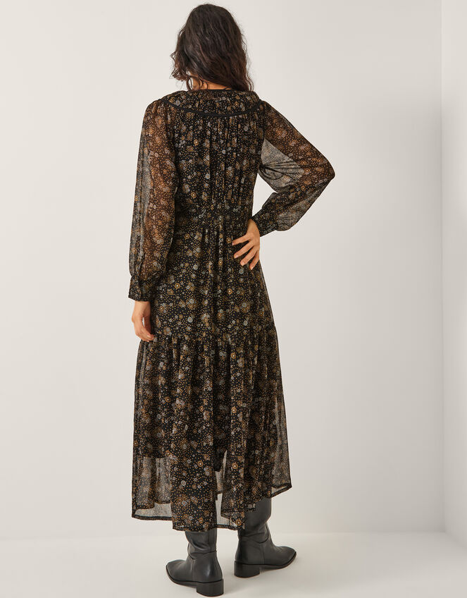 Clara Dotwork Print Midi Dress, Black (BLACK), large