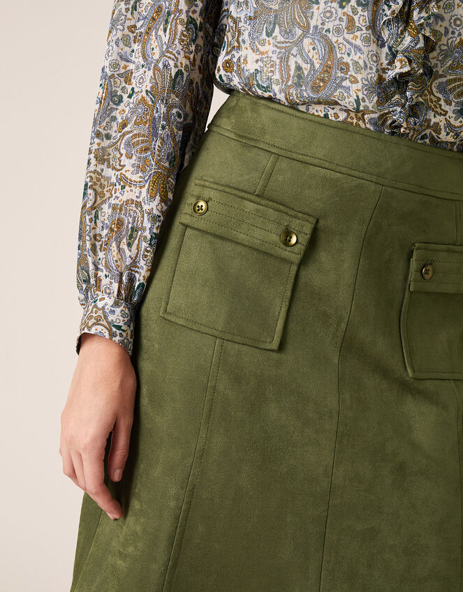 Suedette A-Line Skirt with Recycled Fabric, Green (OLIVE), large