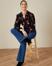 Sabrina Star Print Shirt, Black (BLACK), large