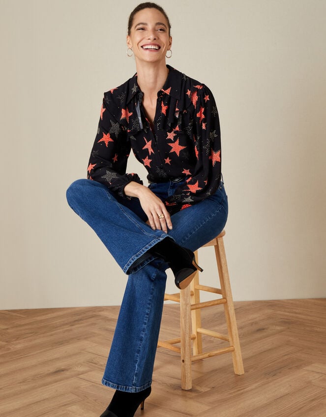Sabrina Star Print Shirt, Black (BLACK), large
