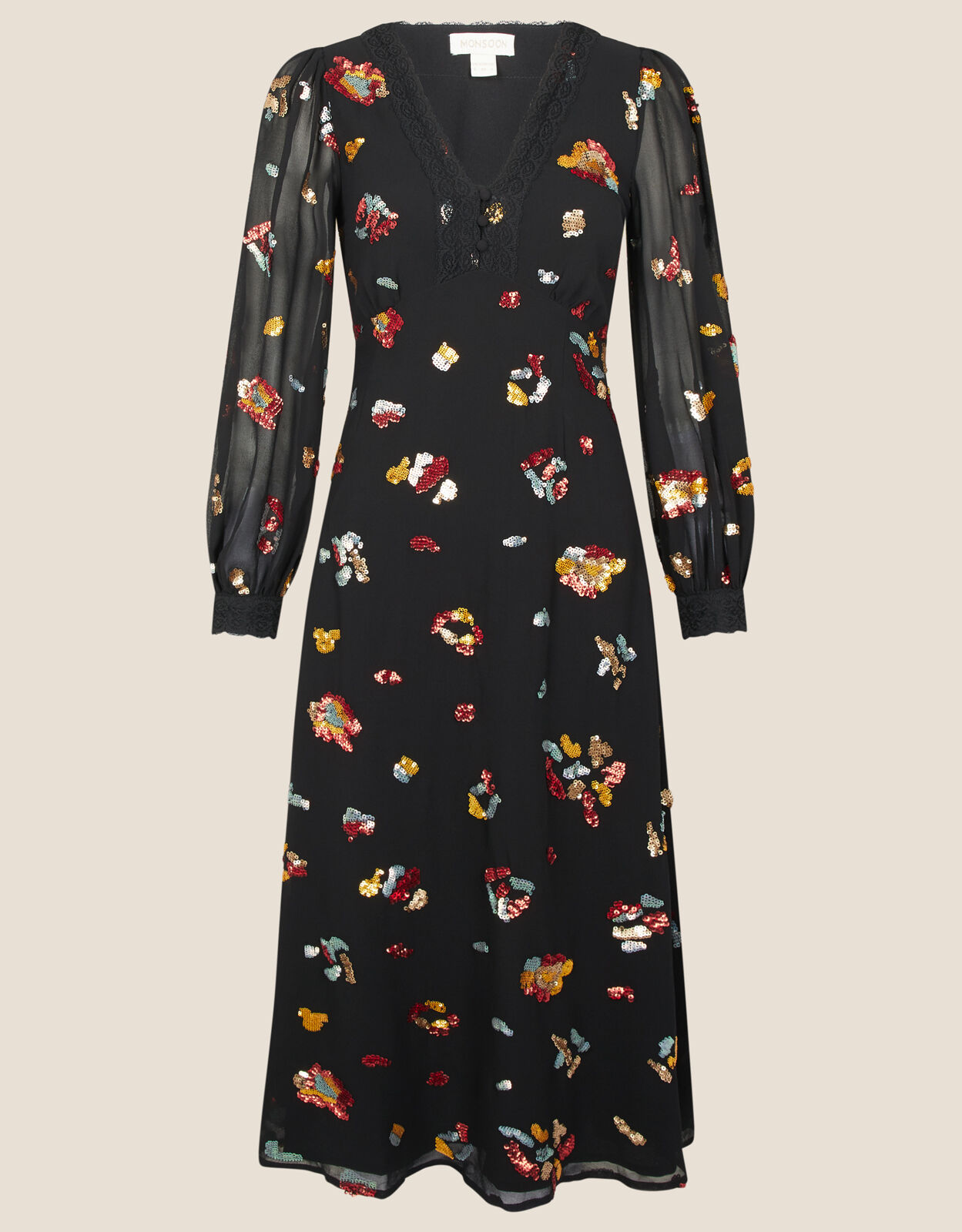 Sutton Animal Embellished Midi Dress in Recycled Polyester Black