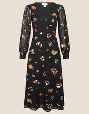 Sutton Animal Embellished Midi Dress in Recycled Polyester, Black (BLACK), large