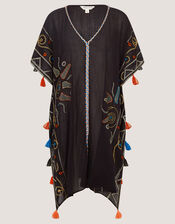 Pelia Embroidered Tassel Mini Kaftan, Black (BLACK), large