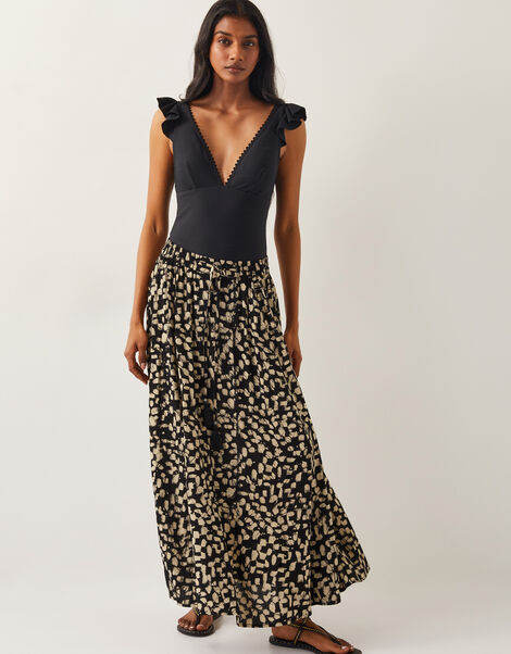 Ania Batik Print Maxi Skirt, Black (BLACK), large