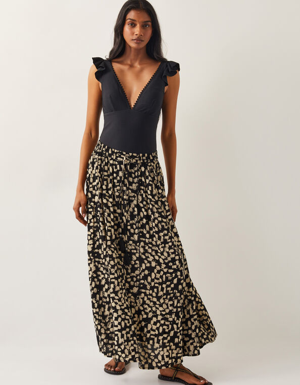Ania Batik Print Maxi Skirt, Black (BLACK), large