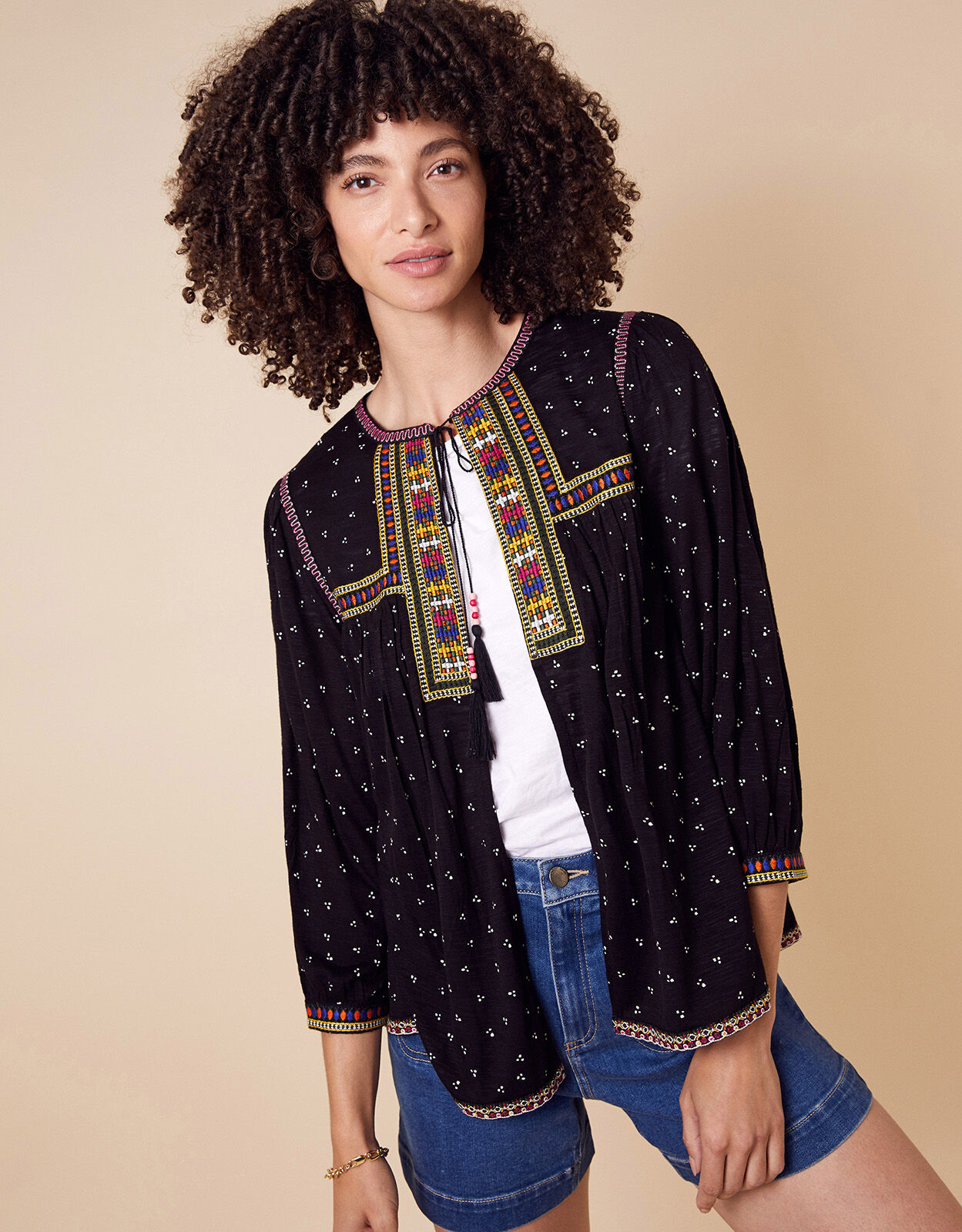 embroidered black cardigan