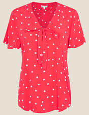 Spot Print Tie Front Top, Red (RED), large