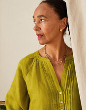 Linen Pintuck Blouse, Green (CHARTREUSE), large