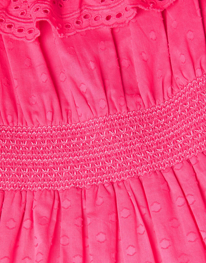 Broderie Frill Polka Dot Dress, Pink (PINK), large