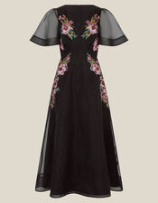Felicity Floral Embroidered Midi Dress, Black (BLACK), large