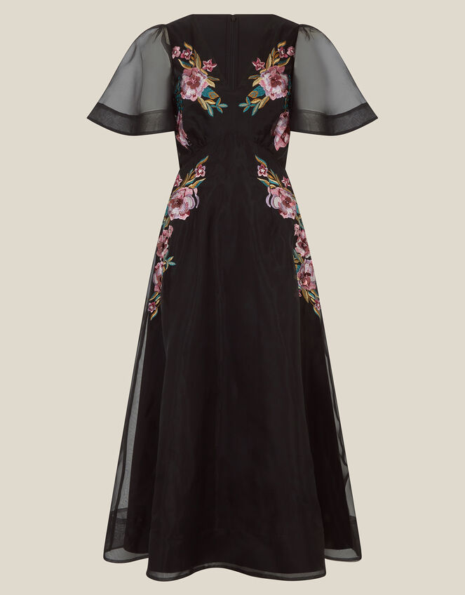 Felicity Floral Embroidered Midi Dress, Black (BLACK), large
