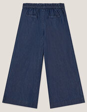 Wide Leg Chambray Crochet Pants, Blue (BLUE), large