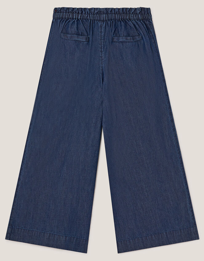 Wide Leg Chambray Crochet Pants, Blue (BLUE), large