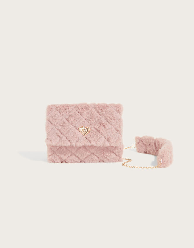 Fluffy Quilted Muffler Satchel Bag, , large