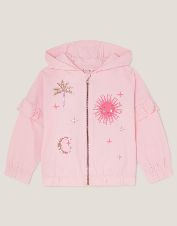 Sun Embroidered Zip-Up Hoodie, Pink (PINK), large