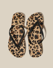 Leopard Print Flip Flops, Natural (NEUTRAL), large