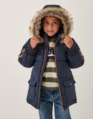 Mid Length Puffer Coat, Blue (NAVY), large