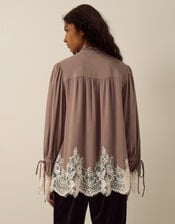 Selene Ruffle High Neck Lace Blouse, Mink (MINK), large
