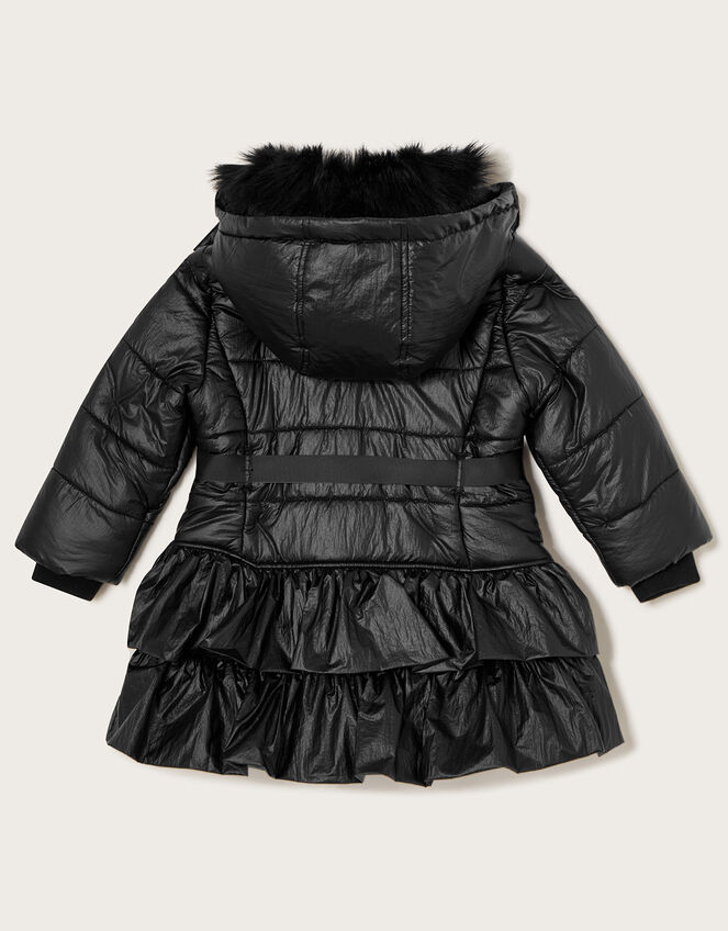 Shimmer Tiered Padded Coat with Hood, Black (BLACK), large