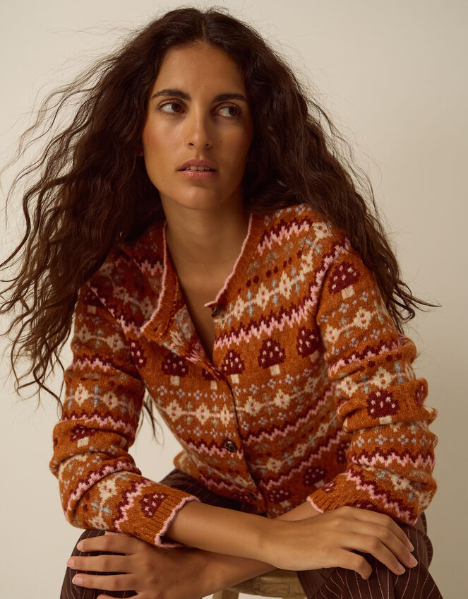 Mia Mushroom Knit Cardigan, Orange (RUST), large
