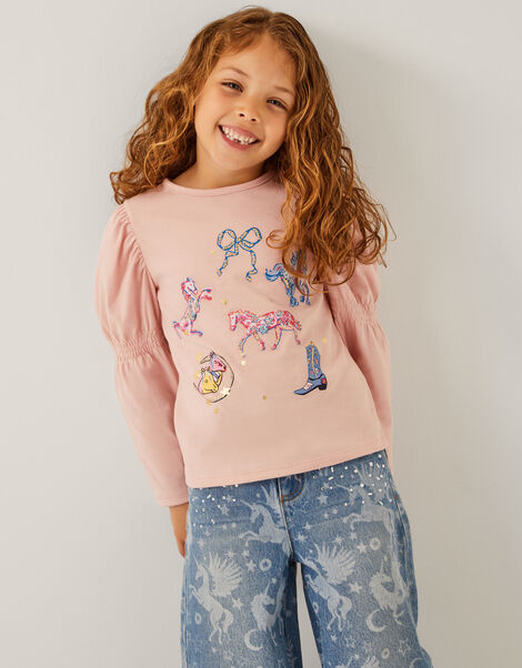 Western Horse Print Top, Pink (PINK), large