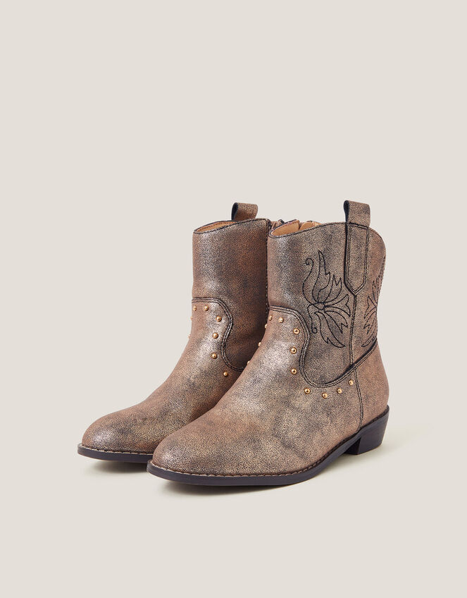 Brooke Metallic Cowboy Boots, Bronze (BRONZE), large